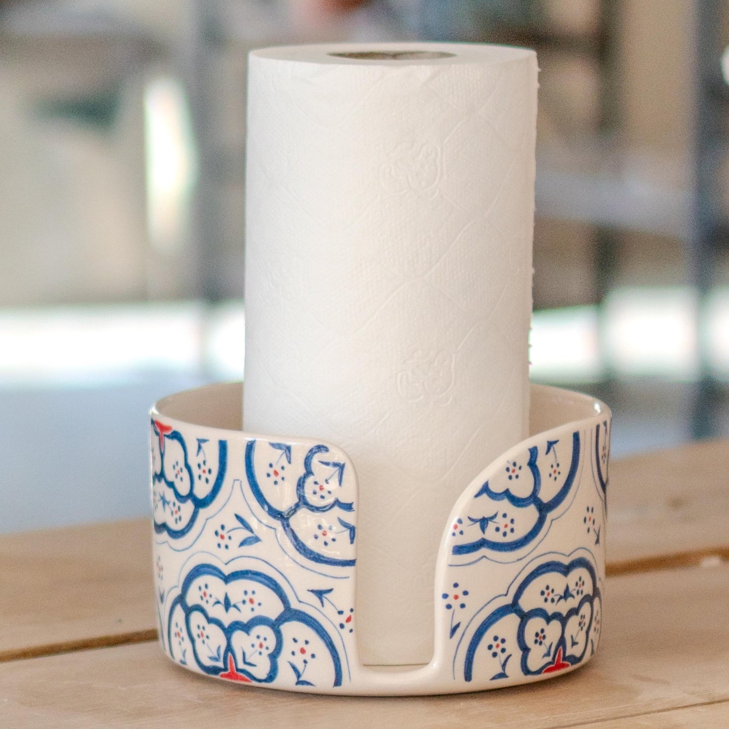 Ceramic Paper Towel Holder - Floral Design, Towel Holder Countertop, Toilet Paper Holder