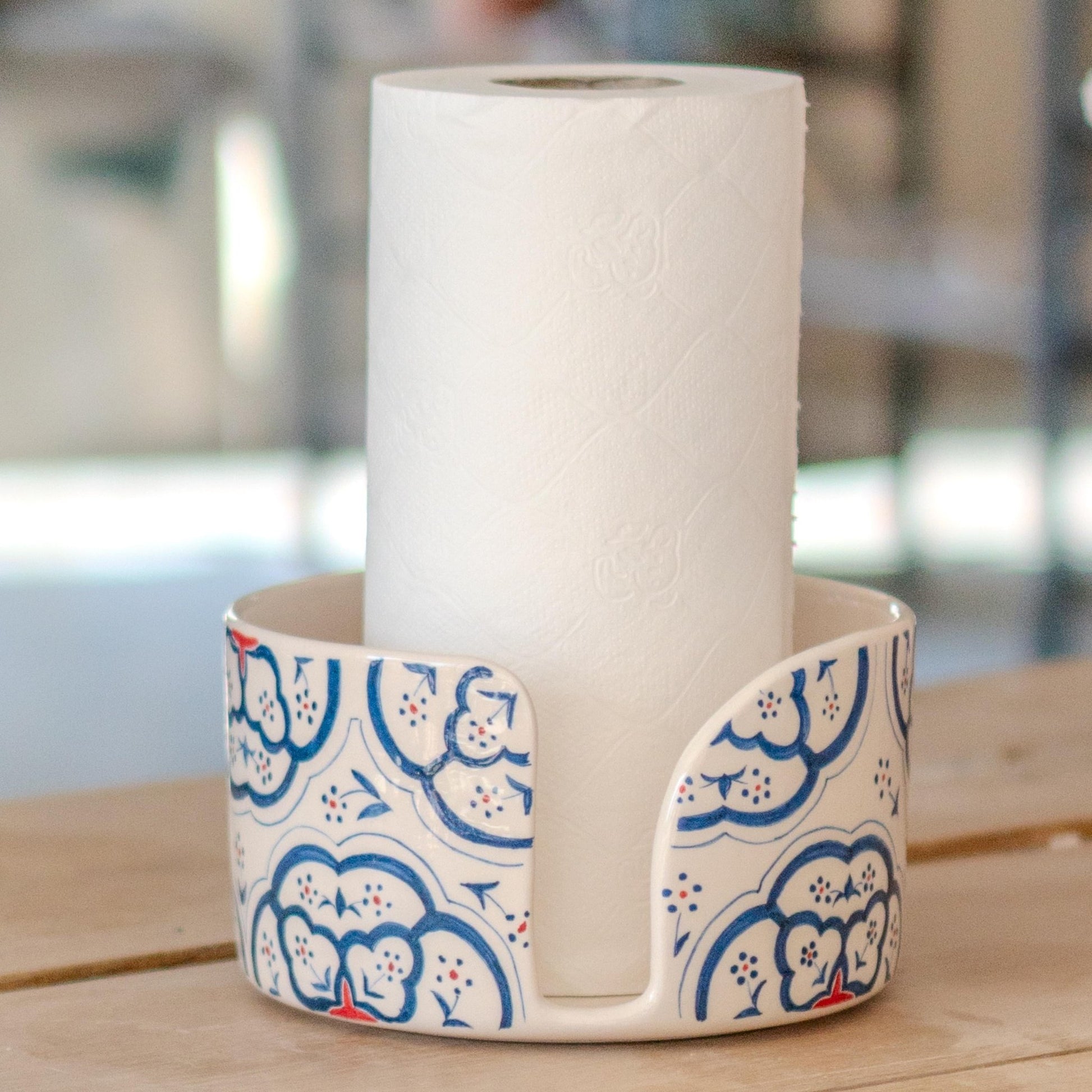 Ceramic Paper Towel Holder - Floral Design, Towel Holder Countertop, Toilet Paper Holder