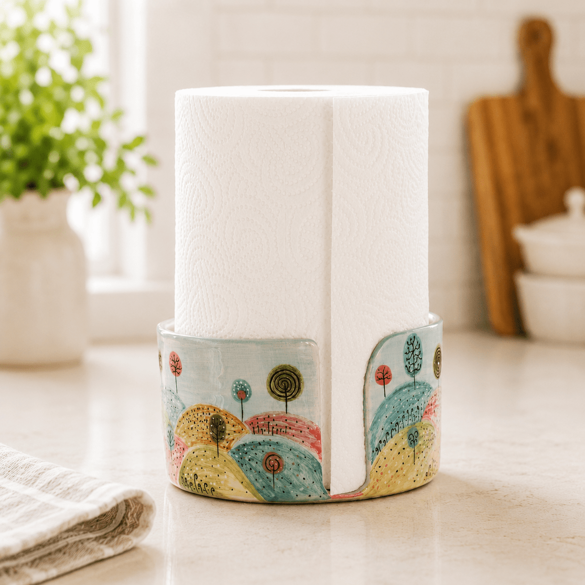 Ceramic Paper Towel Holder – Handmade Pottery Kitchen Decor
