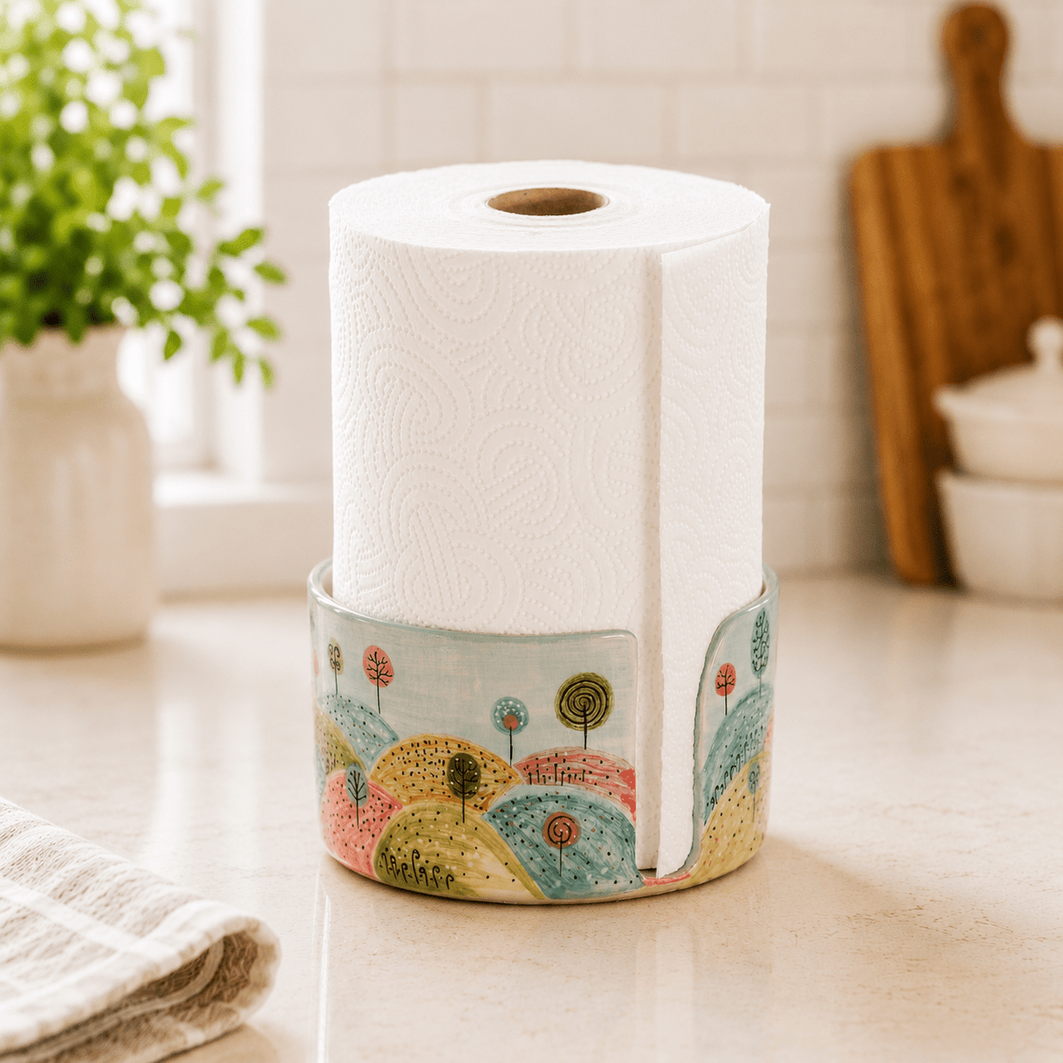 Ceramic Paper Towel Holder – Handmade Pottery Kitchen Decor