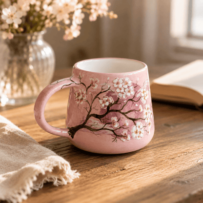 Cherry Blossom Ceramic Mug | Hand Painted Sakura Cup