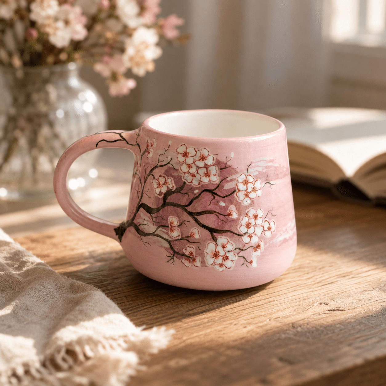 Cherry Blossom Ceramic Mug | Hand Painted Sakura Cup