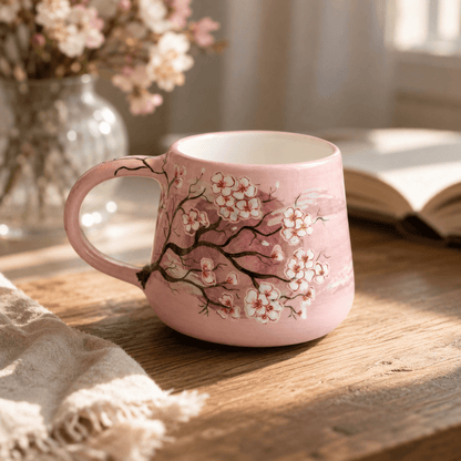 Cherry Blossom Ceramic Mug | Hand Painted Sakura Cup