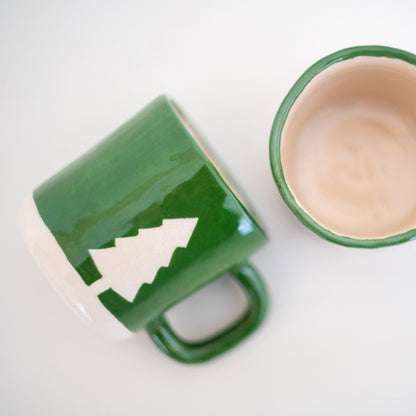 Christmas Coffee Mug - Handmade Mug Set, Pottery Mug Forest Theme