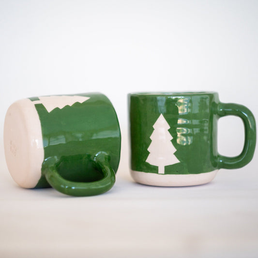 Christmas Coffee Mug - Handmade Mug Set, Pottery Mug Forest Theme