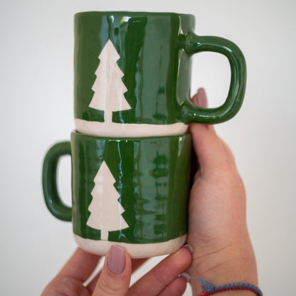Christmas Coffee Mug - Handmade Mug Set, Pottery Mug Forest Theme
