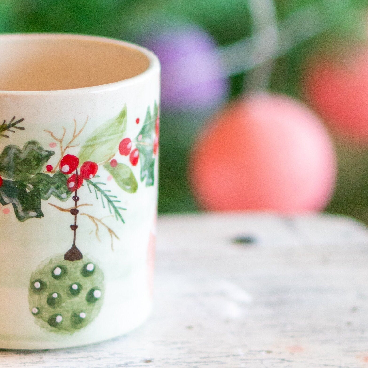 Christmas Coffee Mug - Ornament Decor, Handmade Ceramic Coffee Mug, Unique Holiday Gift
