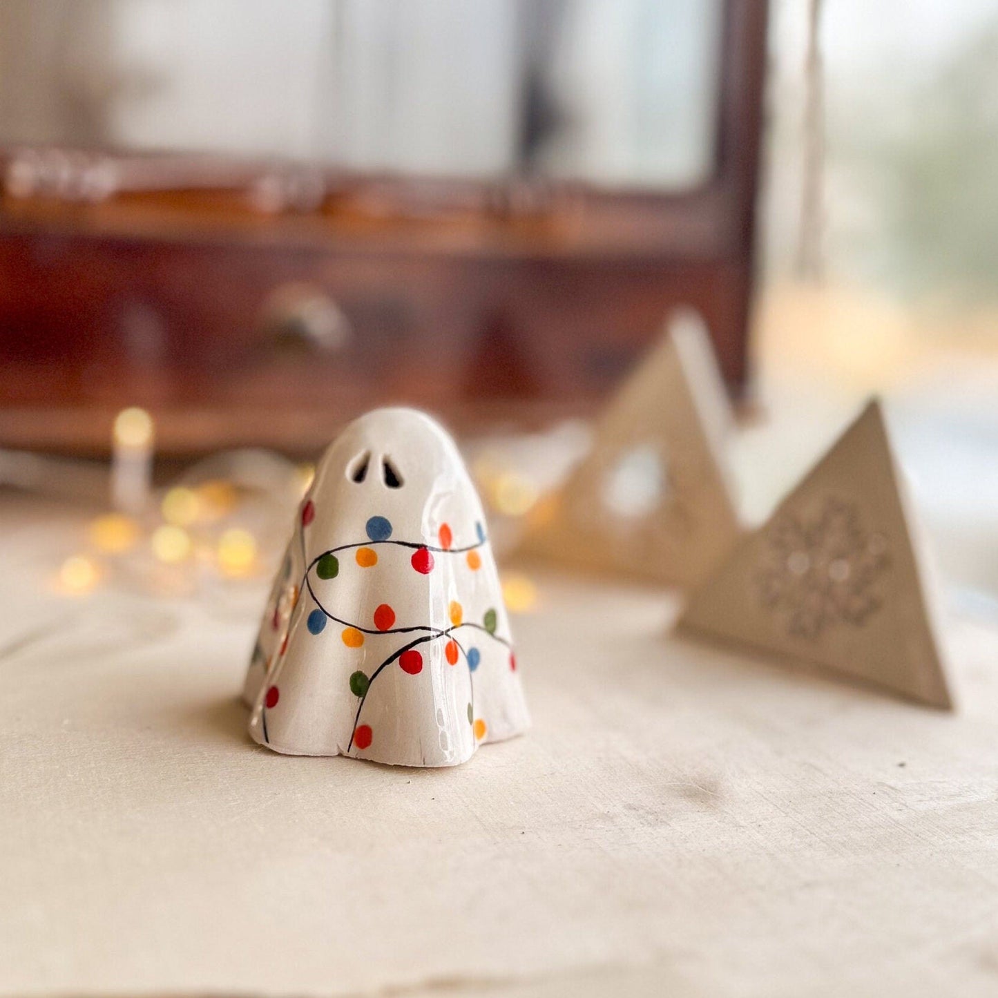Christmas Decor Tea Light Holder, Ghost Incense Holder, Handmade Holiday Gift