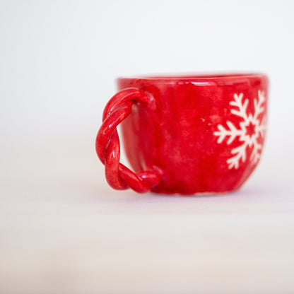 Christmas Gift Pottery Coffee Mug Tea Cup, Snowflake Decorated Mug Set