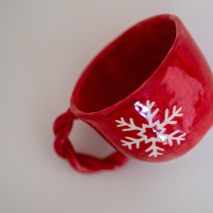 Christmas Gift Pottery Coffee Mug Tea Cup, Snowflake Decorated Mug Set