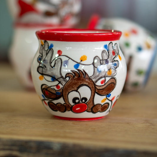 Christmas Mug - Cute Deer and New Year Tree, Christmas Tree and Ornaments, Ceramic Tumbler