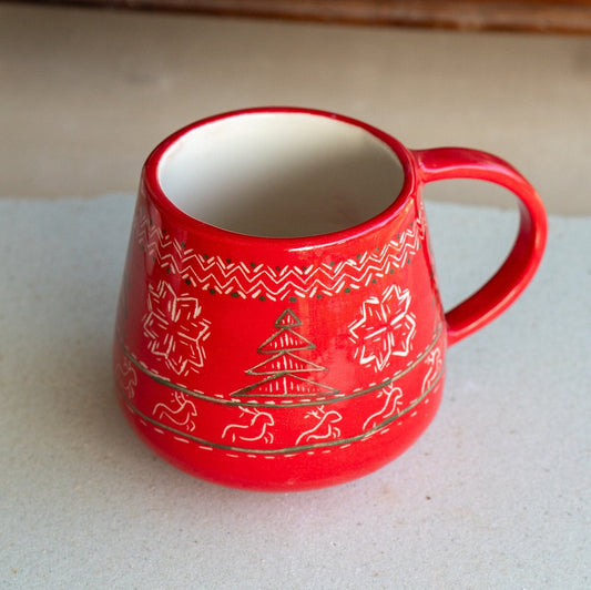 Christmas Mug Vintage Christmas Decor, Handmade Pottery Mug, Ugly Sweater Decor