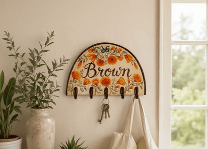 Custom Name Ceramic Key Holder | Floral Wall Hooks
