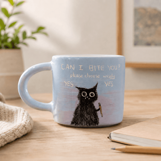 Cute Cat Mug – Ceramic Coffee Mug, Funny Mug, Cat Mom Gift, Whimsical Animal Lover Mug - Can I Bite You