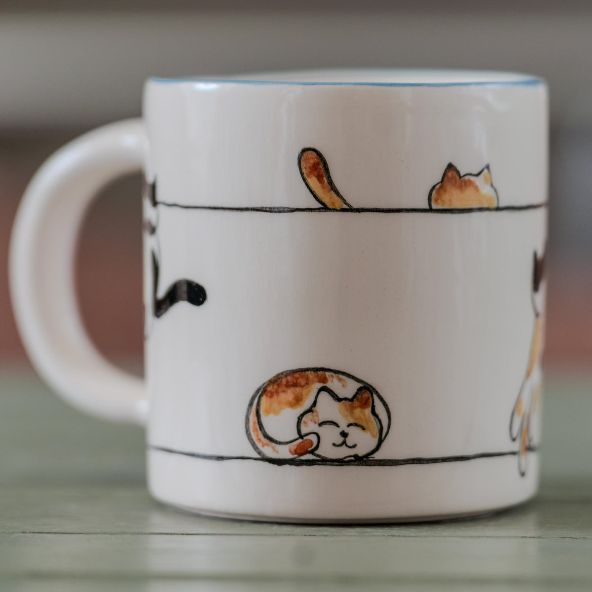 Cute Cat Mug – Handmade Ceramic Coffee Mug, Gift for Cat Lovers, Funny Kitty Cup, Cat Mom Gift, Whimsical Animal Lover Mug