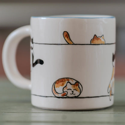 Cute Cat Mug – Handmade Ceramic Coffee Mug, Gift for Cat Lovers, Funny Kitty Cup, Cat Mom Gift, Whimsical Animal Lover Mug