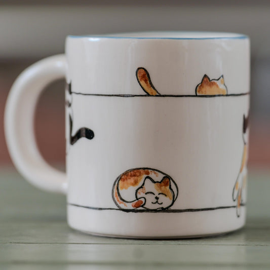 Cute Cat Mug – Handmade Ceramic Coffee Mug, Gift for Cat Lovers, Funny Kitty Cup, Cat Mom Gift, Whimsical Animal Lover Mug