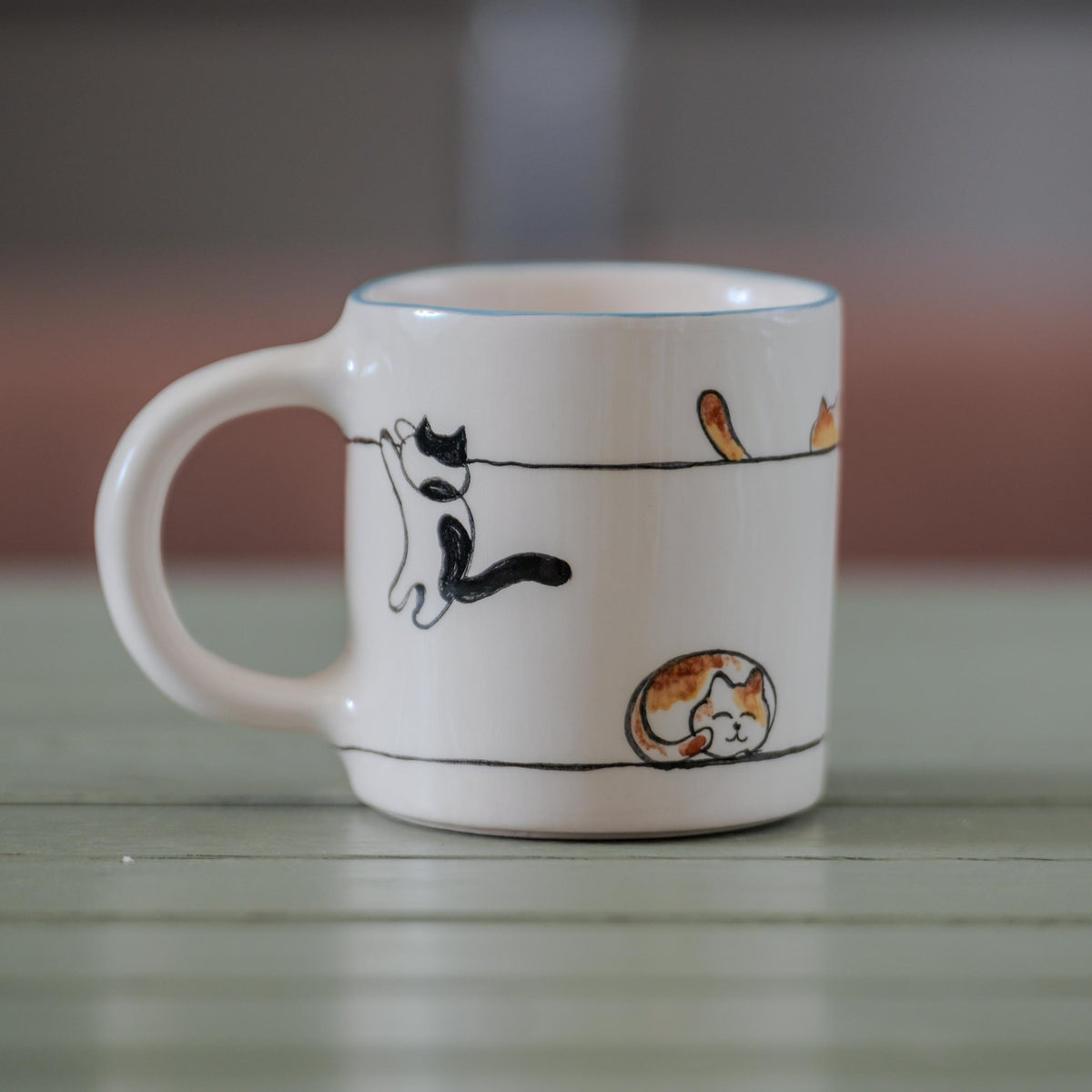 Cute Cat Mug – Handmade Ceramic Coffee Mug, Gift for Cat Lovers, Funny Kitty Cup, Cat Mom Gift, Whimsical Animal Lover Mug