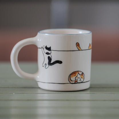 Cute Cat Mug – Handmade Ceramic Coffee Mug, Gift for Cat Lovers, Funny Kitty Cup, Cat Mom Gift, Whimsical Animal Lover Mug