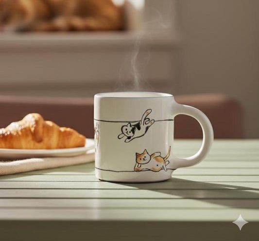 Cute Cat Mug – Handmade Ceramic Coffee Mug, Gift for Cat Lovers, Funny Kitty Cup, Cat Mom Gift, Whimsical Animal Lover Mug