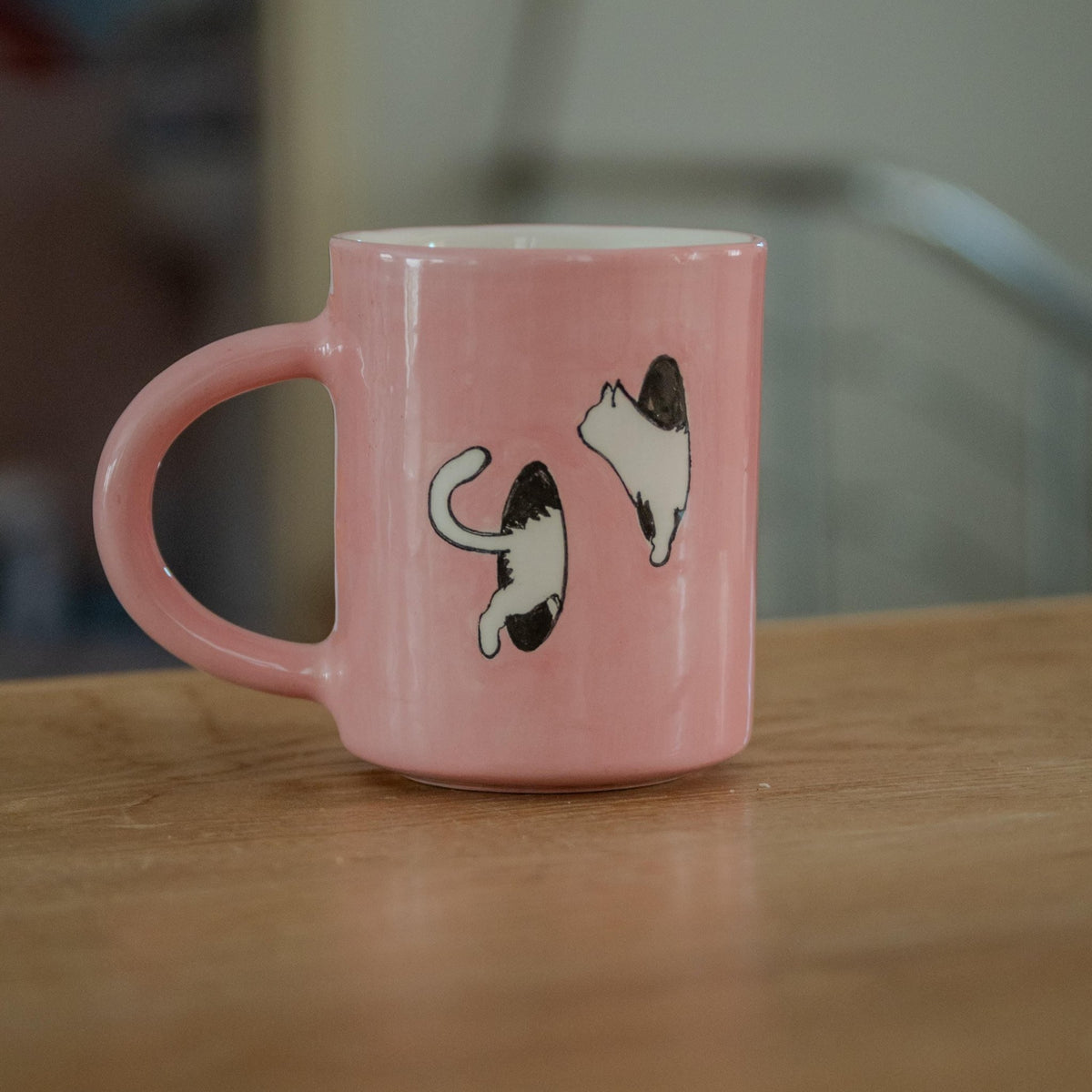 Cute Cat Mug – Pink Handmade Ceramic Mug, Kitty Cup, Cat Lover Gift, Minimalist Cat Art, Funny Coffee Mug, Pottery Cat Cup