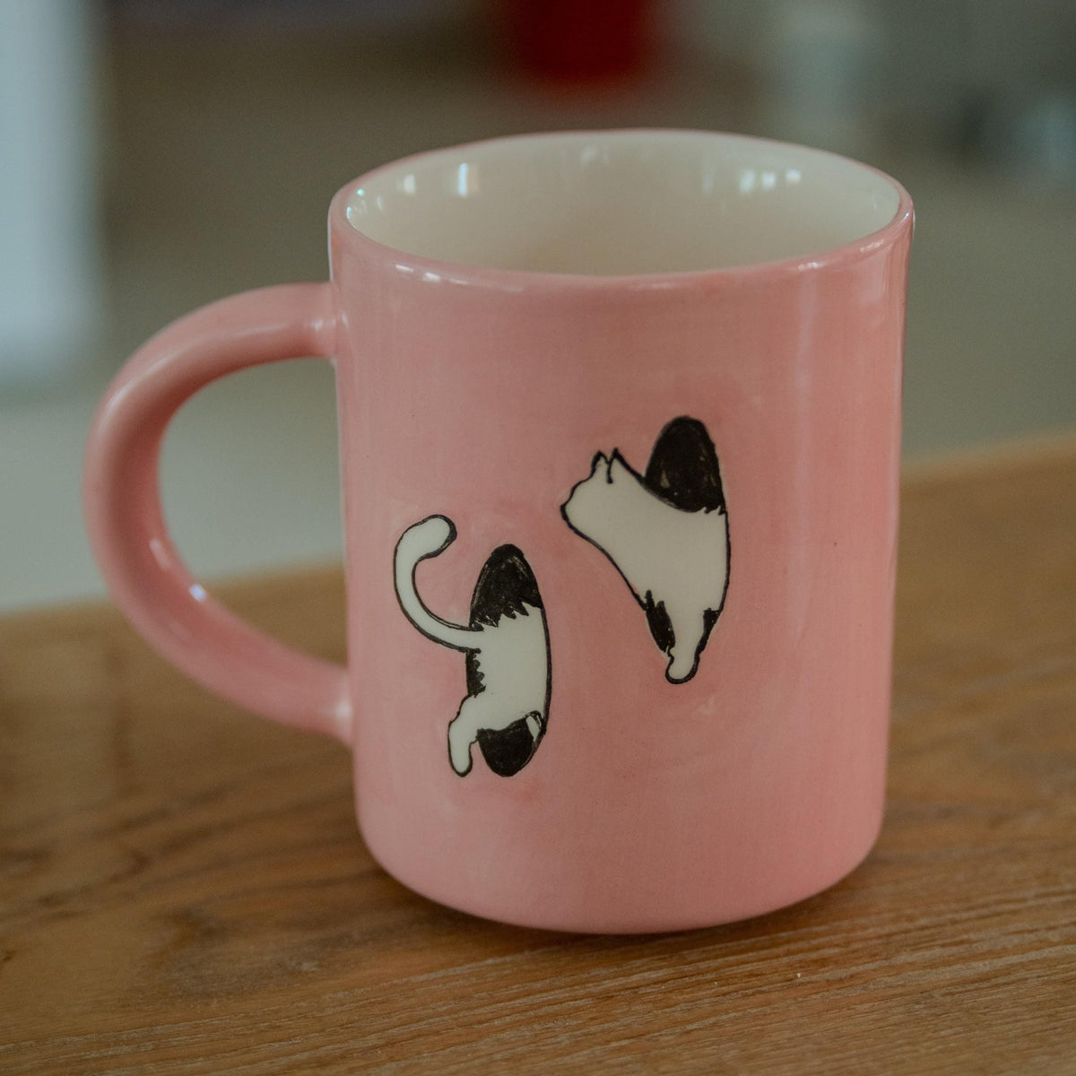 Cute Cat Mug – Pink Handmade Ceramic Mug, Kitty Cup, Cat Lover Gift, Minimalist Cat Art, Funny Coffee Mug, Pottery Cat Cup