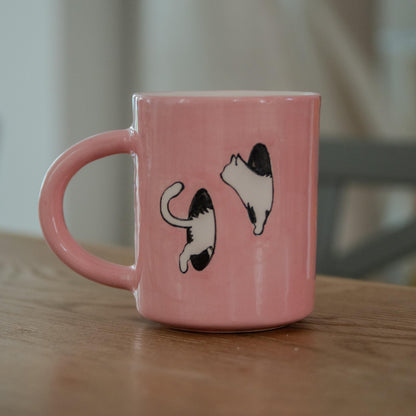 Cute Cat Mug – Pink Handmade Ceramic Mug, Kitty Cup, Cat Lover Gift, Minimalist Cat Art, Funny Coffee Mug, Pottery Cat Cup