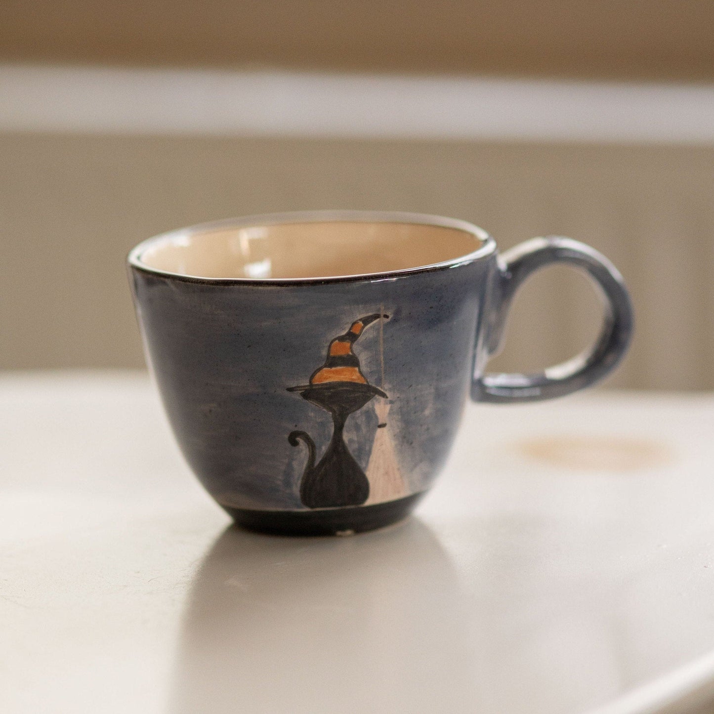 Cute Cat Mug - Witch Cat, Black Cat Pottery Mug, Halloween Gift Mug