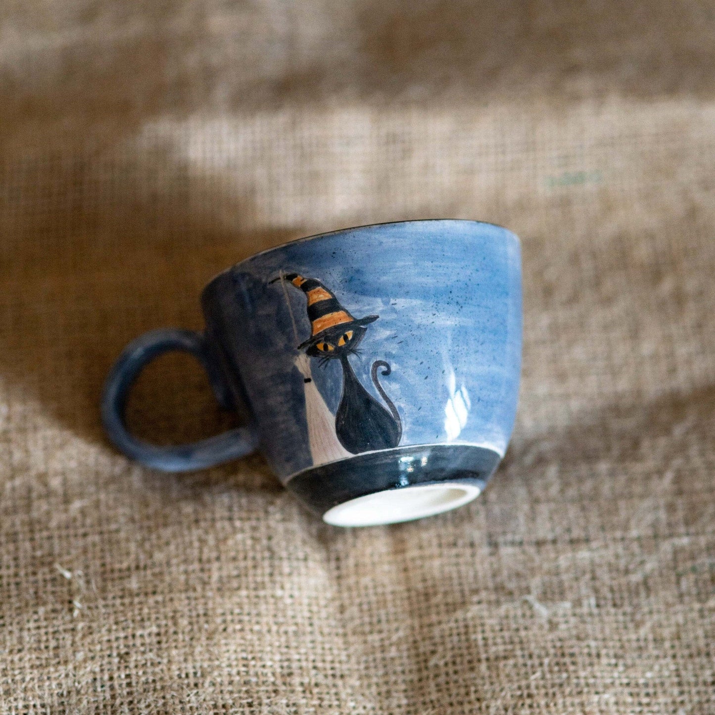 Cute Cat Mug - Witch Cat, Black Cat Pottery Mug, Halloween Gift Mug