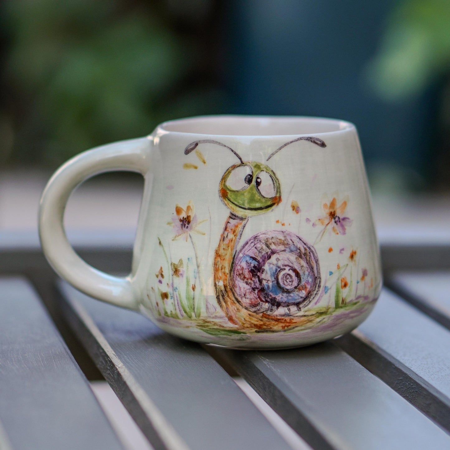 Cute Snail Mug - Cute Flowers Colorful Ceramic Mug, Handmade Coffee Mug