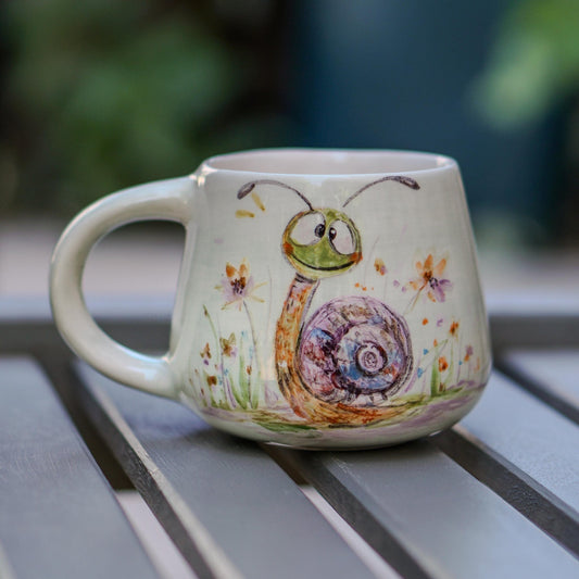 Cute Snail Mug - Cute Flowers Colorful Ceramic Mug, Handmade Coffee Mug