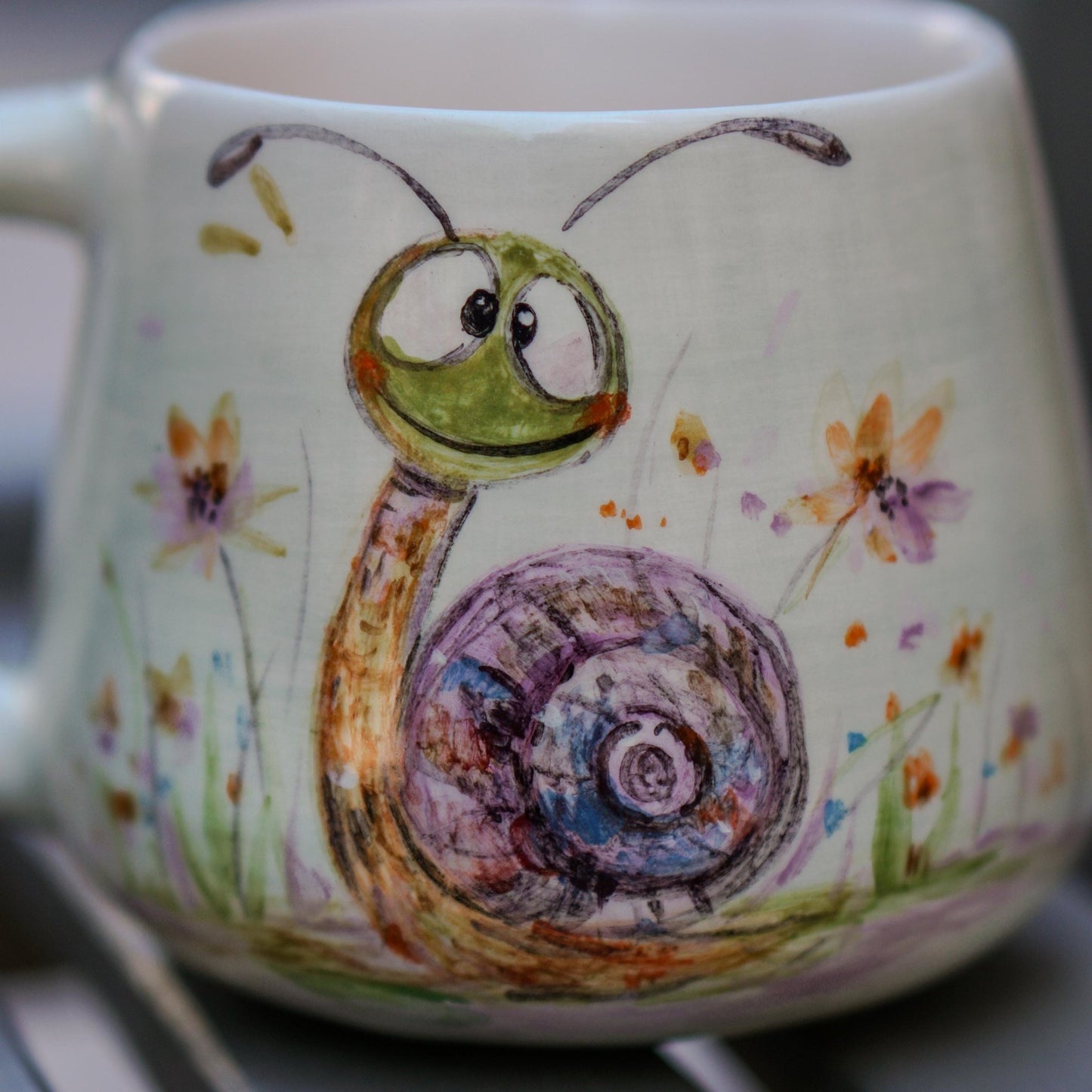 Cute Snail Mug - Cute Flowers Colorful Ceramic Mug, Handmade Coffee Mug