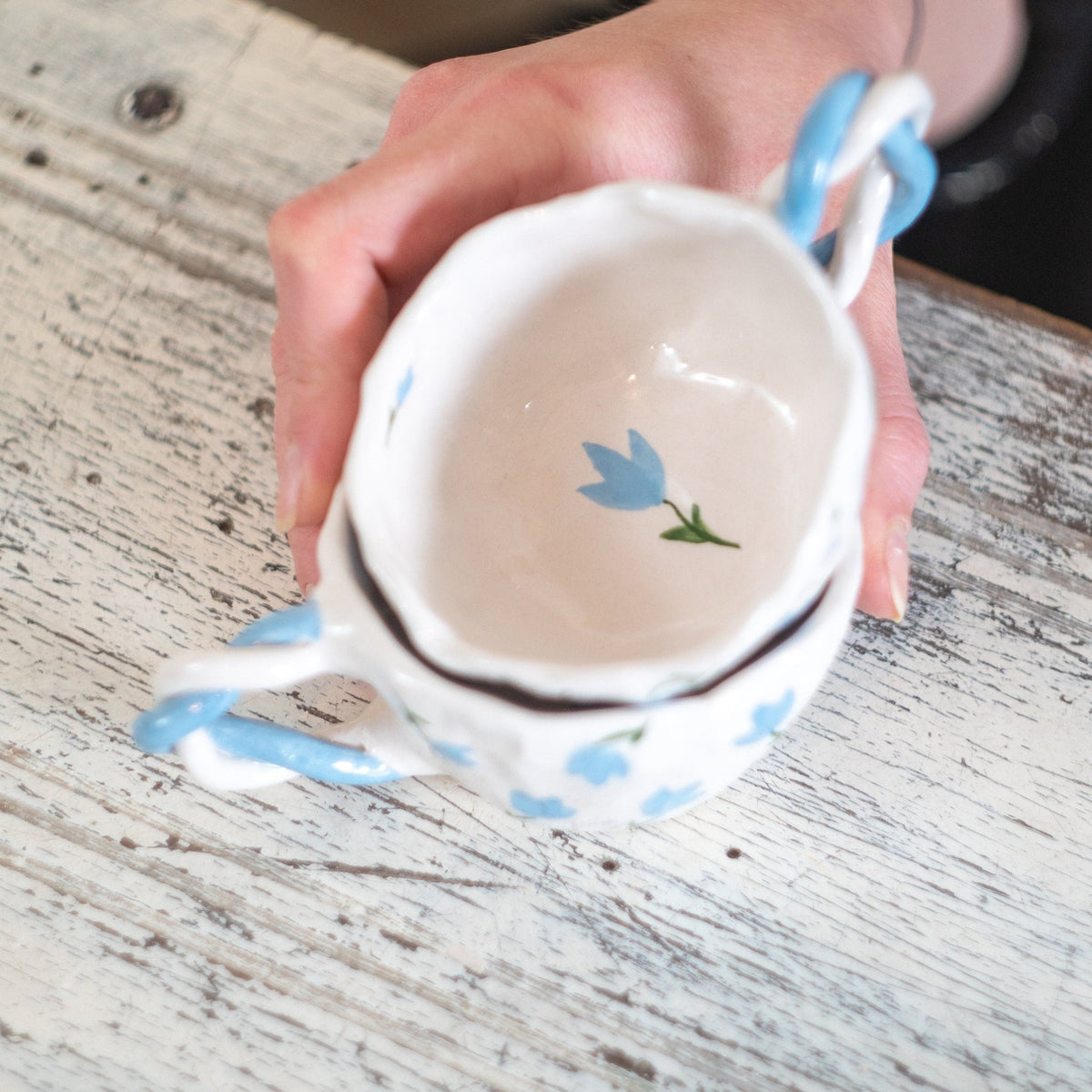 Espresso Cup Set, Handmade Blossom Coffee Cup - Blue Flower Ceramic Mug - Unique Gift - Elegant Kitchenware - Artisan Drinkware