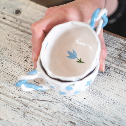 Espresso Cup Set, Handmade Blossom Coffee Cup - Blue Flower Ceramic Mug - Unique Gift - Elegant Kitchenware - Artisan Drinkware
