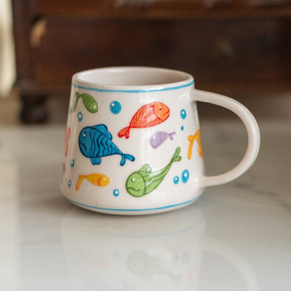 Fish Mug - Cute Handmade Mug, Pottery Coffee Mug, Sea Decorated Mug
