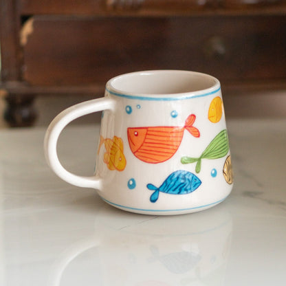 Fish Mug - Cute Handmade Mug, Pottery Coffee Mug, Sea Decorated Mug