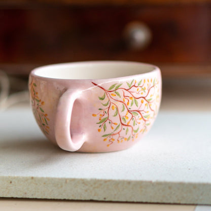 Floral Coffee Cup - Handmade Ceramic Mug, Pottery Mug, Tree Decorated Mug