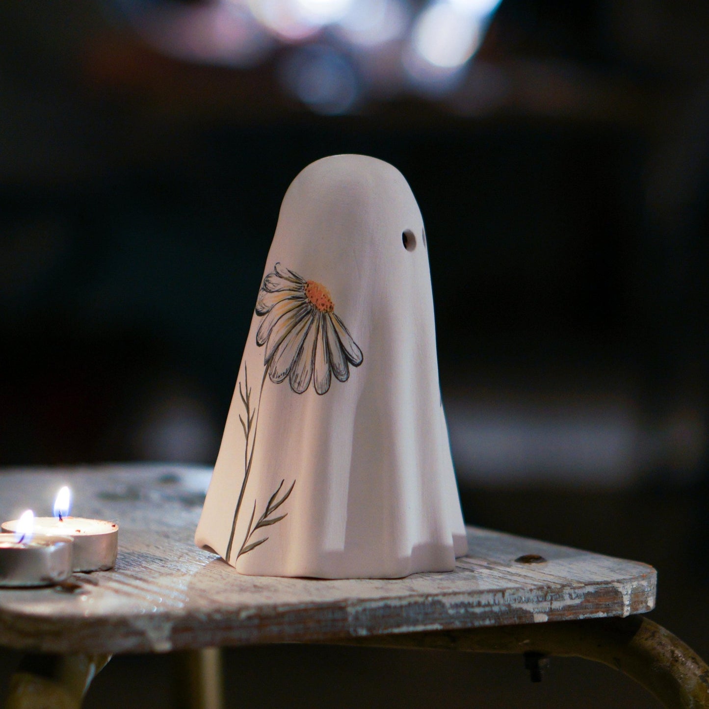 Floral Ghost Incense Holder: Handmade Ceramic Halloween Decor