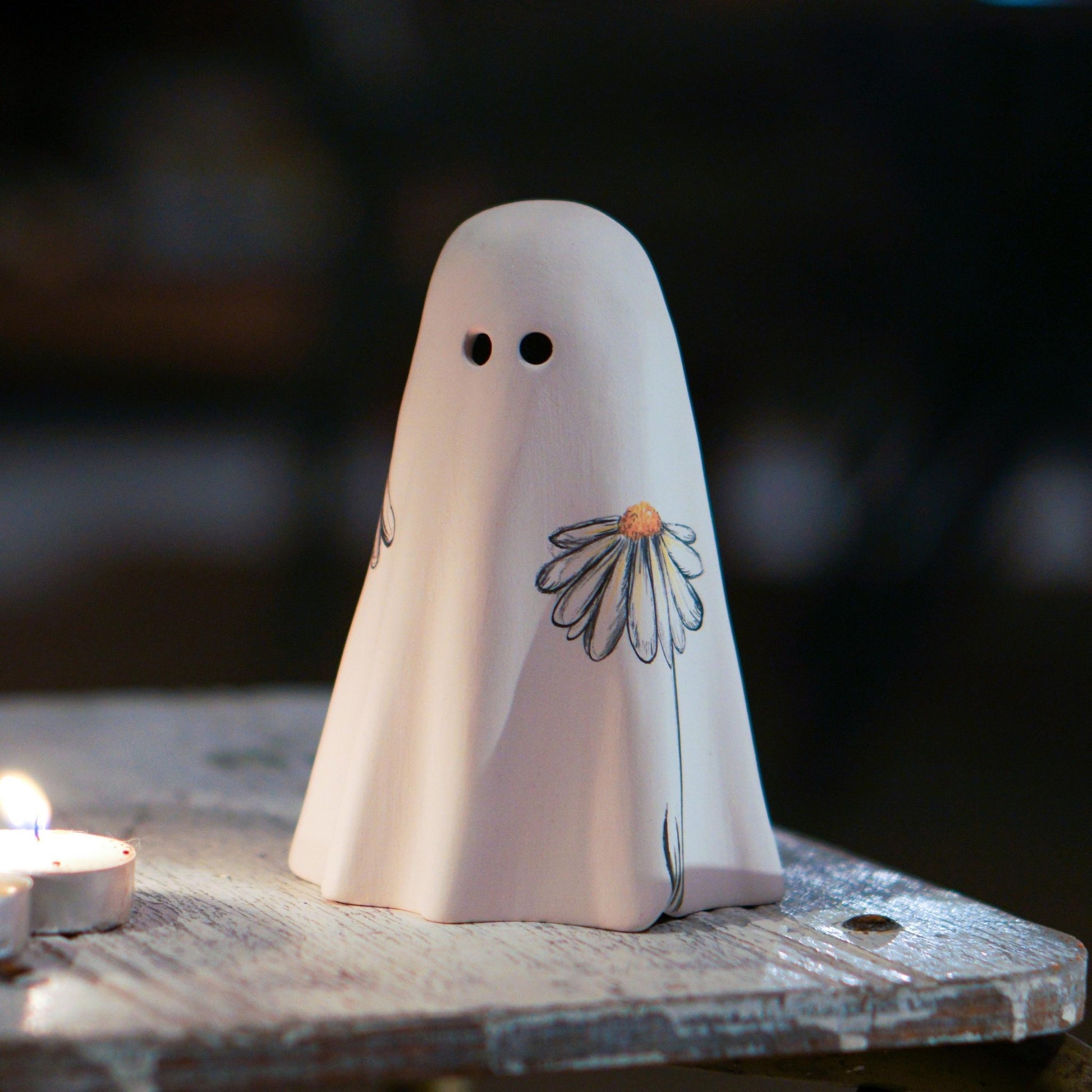 Floral Ghost Incense Holder: Handmade Ceramic Halloween Decor
