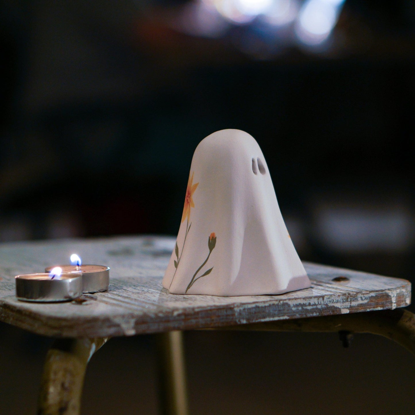 Floral Ghost Incense Holder: Handmade Ceramic Halloween Decor