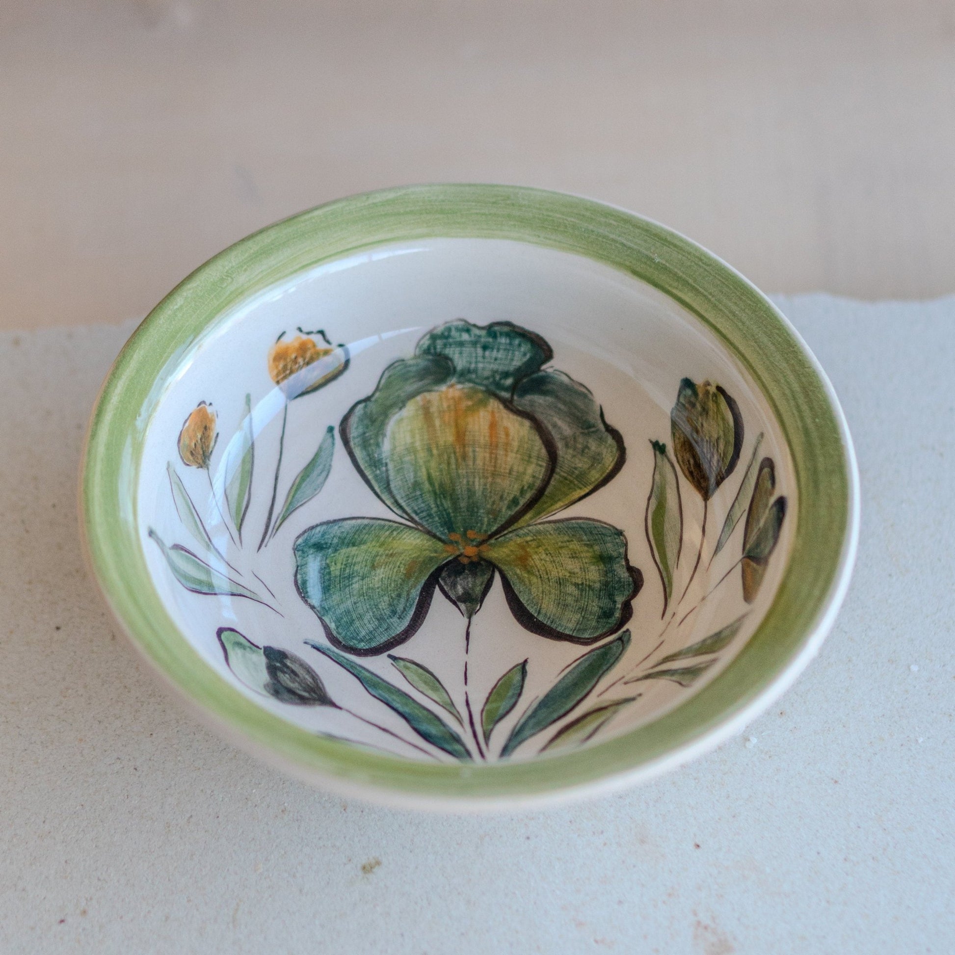 Flower Decorated Pottery Dinnerware, Handmade Ceramic Bowl
