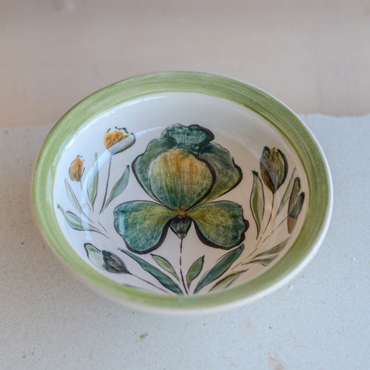Flower Decorated Pottery Dinnerware, Handmade Ceramic Bowl