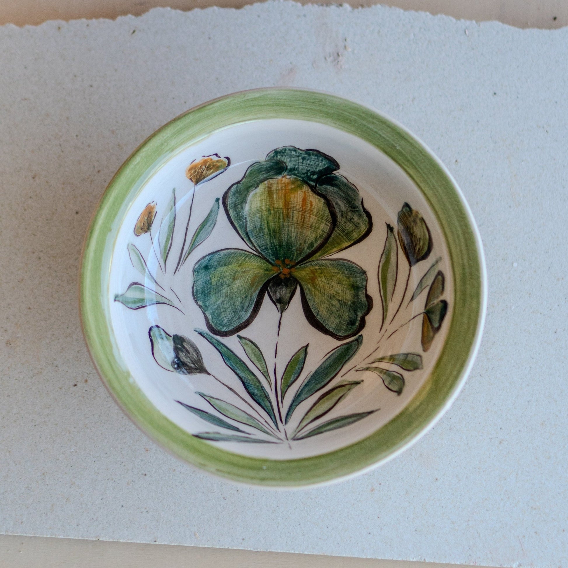 Flower Decorated Pottery Dinnerware, Handmade Ceramic Bowl