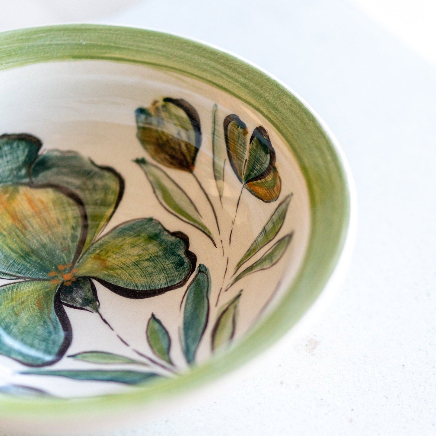 Flower Decorated Pottery Dinnerware, Handmade Ceramic Bowl