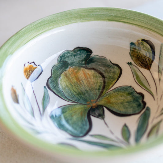 Flower Decorated Pottery Dinnerware, Handmade Ceramic Bowl