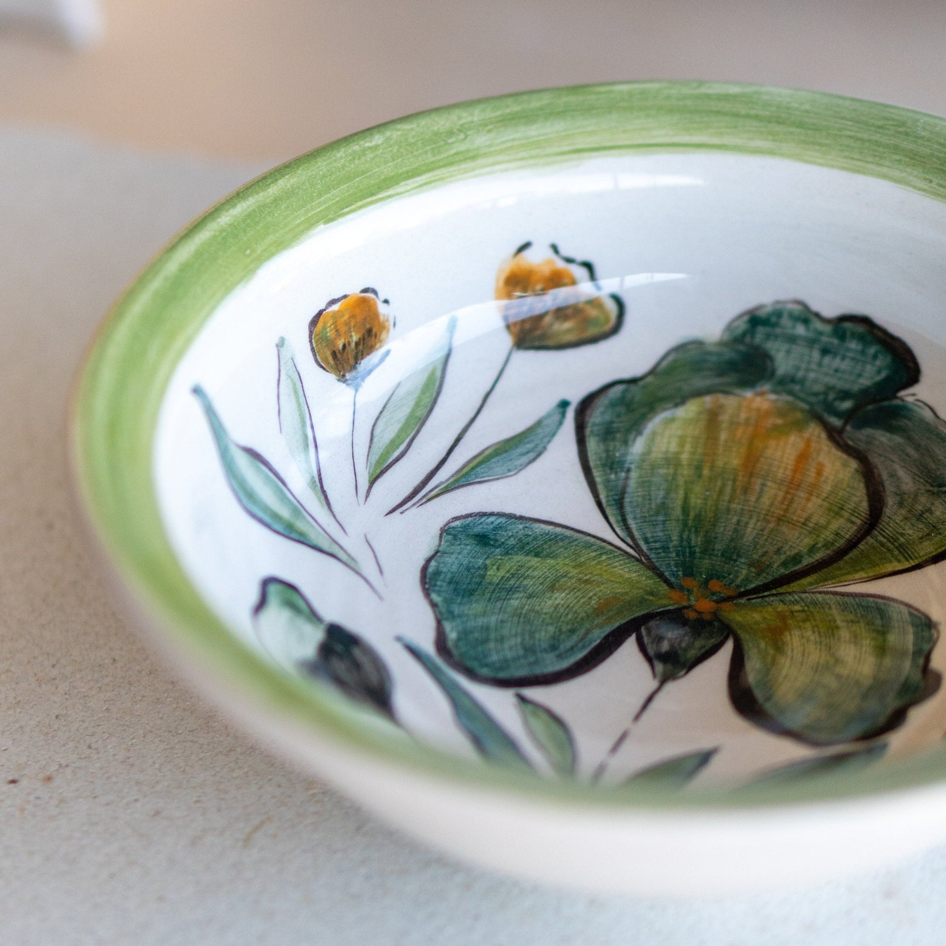 Flower Decorated Pottery Dinnerware, Handmade Ceramic Bowl
