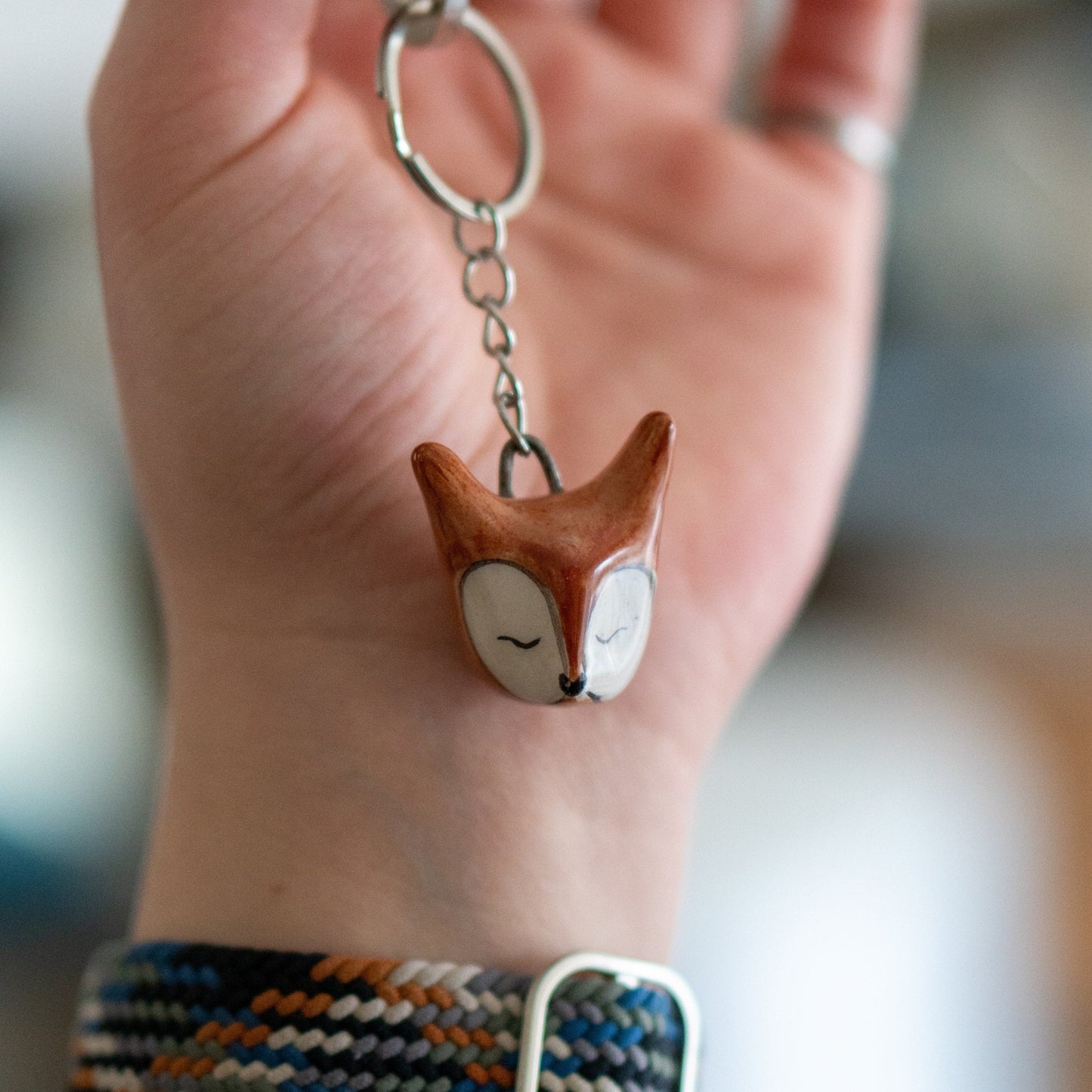 Fox Key Chain - Animal Figurine Key Holder, Handmade Gift for Animal Lover, Cute Gift Idea