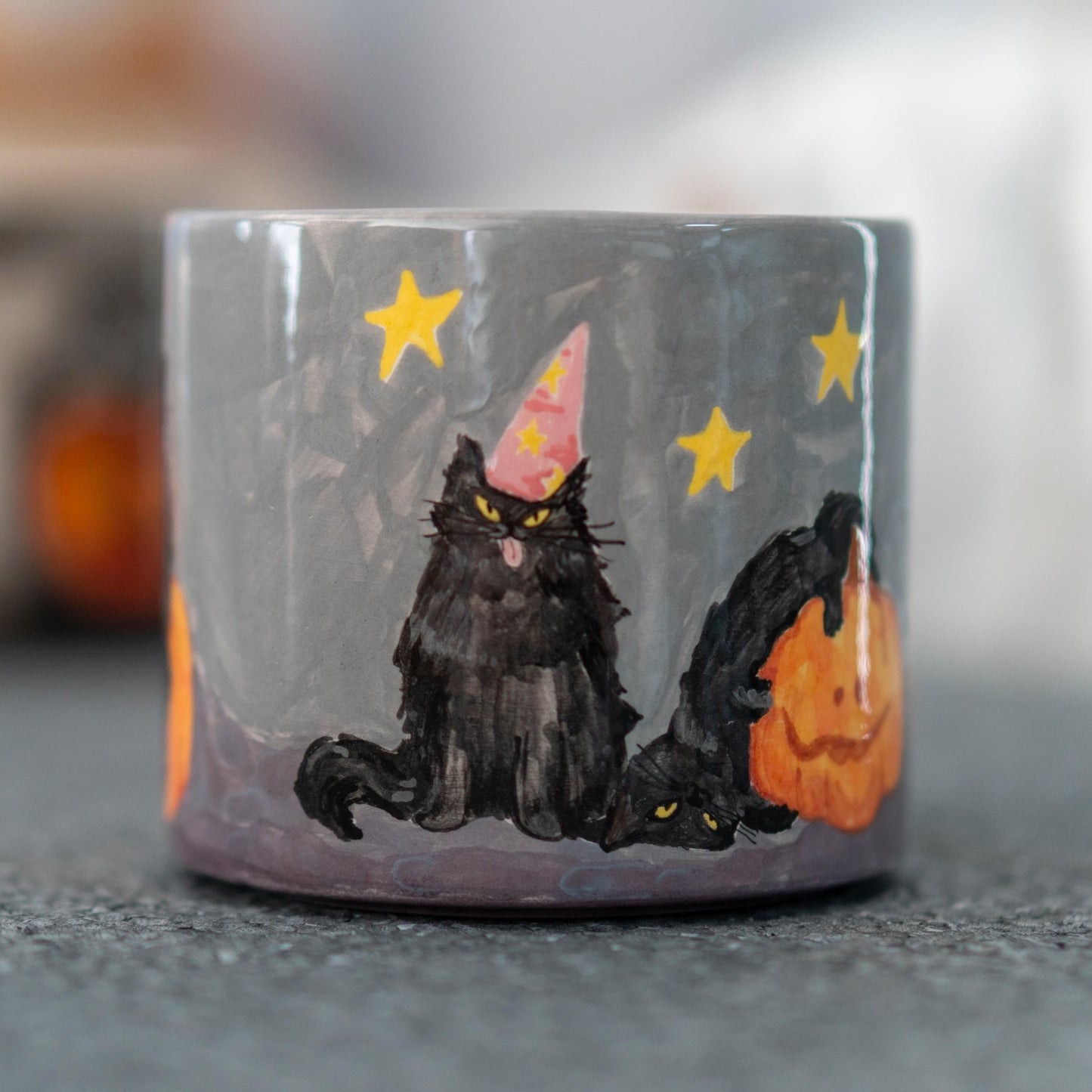 Funny Cats Halloween Mug, Pumpkin Coffee Mug, Pottery Ceramic Mug