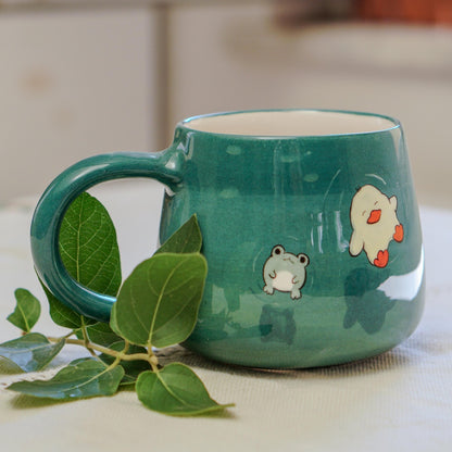 Funny Frog and Duck Summer Mug: Handmade Ceramic Coffee Cup