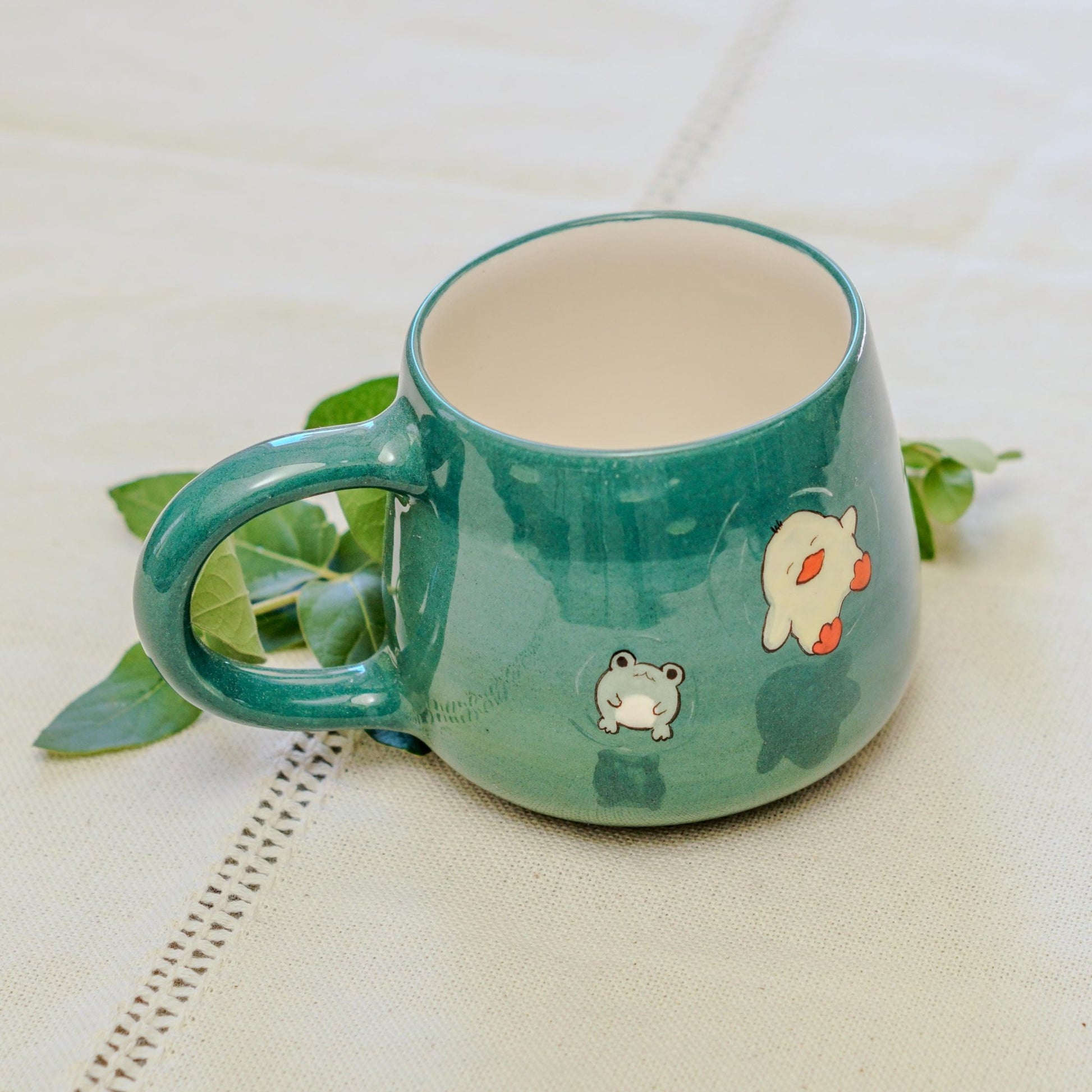 Funny Frog and Duck Summer Mug: Handmade Ceramic Coffee Cup